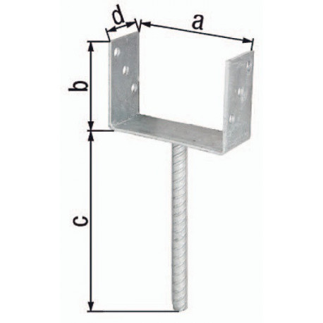 Support poteau ETA-10/0210 141x100x200x60mm Galvanisé à chaud avec ancrage en béton en acier ondulé