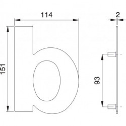 Lettre de numéro de maison b Inox matt 150mm B.114mm EDI