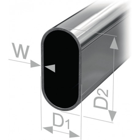 Tube d'armoire ovale soudé sans soudure, acier chromé, hauteur du tube 30 mm, largeur du tube 15 mm, épaisseur de la paroi 1 mm 2500 mm PG