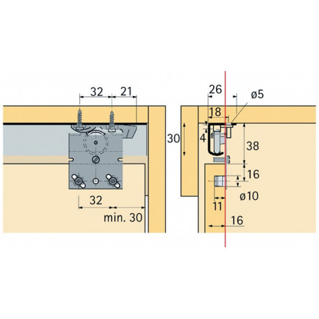 Ferrure de porte coulissante Top Line 27 2-porte Complete-Set 25kg DIN G/D Hettich