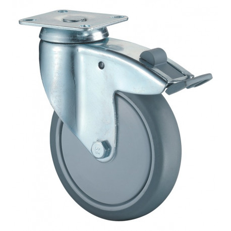 Roulette orientable avec frein D. de la roue 125 mm cap. charge 100 kg avec plaq