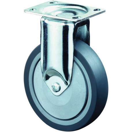 Roulette fixe 100 mm 80 kg caoutchouc plein 95 x 70 mm