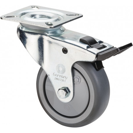 Roulette orientable avec frein D. de la roue 100 mm cap. charge 70 kg avec plaqu