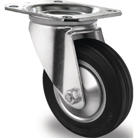 Roulette pivotante Ø 80 mm capacité de charge 70 kg plaque en caoutchouc plein L105xl80 mm PROMAT