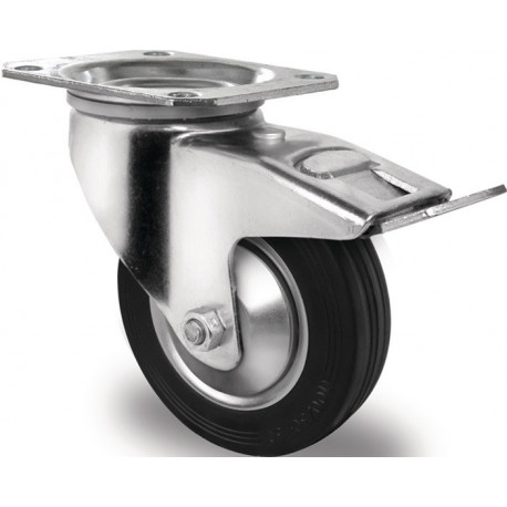 Roulette pivotante Ø 200 mm, capacité de charge 205 kg avec frein total, caoutchouc plein 135x110mm PROMAT