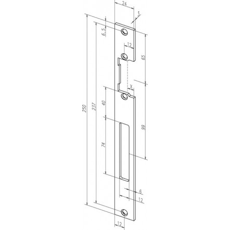 Plaque de frappe plate 690 inox ma Rect.B.24xL.250mm DIN Gauche/droit ASSA ABLOY