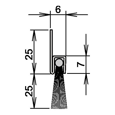 Joint de porte brosse, longueur 1250 mm, crin mixte. Visser ATHMER