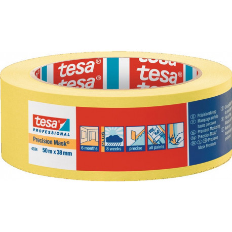 Crêpe de précision 4334 lisse jaune longueur 50 m largeur 38 mm rouleau TESA (Par 4)