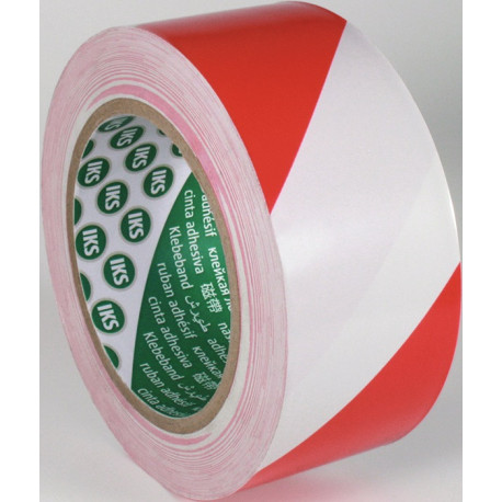 Ruban de marquage de sol F33 PVC rouge/blanc longueur 33 m largeur 50 mm rouleau IKS