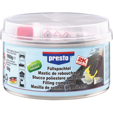 Mastic de rebouchage bi-composant prestolith plastic ocre, durcisseur rouge 2000 g boîte PRESTO (Par 4)