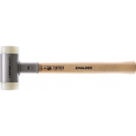 Maillet à frappe amortie SUPERCRAFT longueur 300 mm D. de la tête 20 mm Hickory antirebond dur nylon blanc HALDER