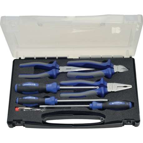 Jeu de pinces/jeu d'outils 7 pièces gaines multicomposant coffret en plastique PROMAT