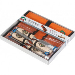 Jeu de ciseaux à bois 10, 16, 20, 26 mm manche en hêtre blanc 4 pièces étui enroulable cuir