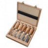 Jeu de ciseaux à bois courts 12,16,20,26,30 mm frêne, huilé 5 pièces coffret de bois PROMAT