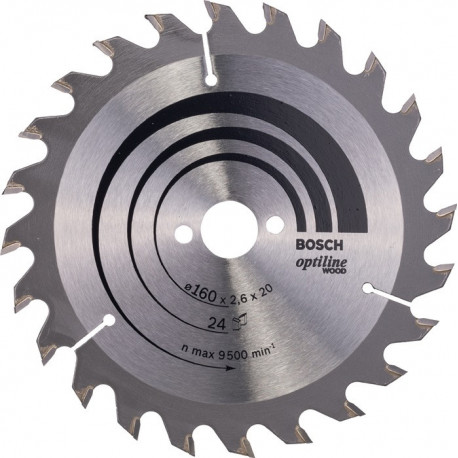 Lame pour scie circulaire Optiline Wood D. ext. 160 mm nombre de dents 24 WZ perçage 20 mm l. de coupe 2,6 mm HM BOSCH
