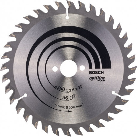 Lame pour scie circulaire Optiline Wood Ext 160mm Z.36 WZ Percage 20mm Larg coupe.2,6mm