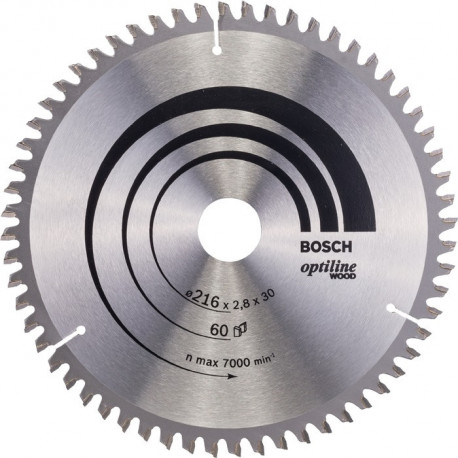 Lame pour scie circulaire Ext 216mm Z.60 WZ/N Percage 30mm Larg coupe.2,8mm HM BOSCH