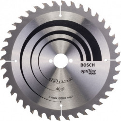 Lame pour scie circulaire Optiline Wood Ext 250mm Z.40 WZ Percage 30mm Larg coupe.3,2mm