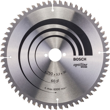 Lame pour scie circulaire Ext 250mm Z.60 WZ/N Percage 30mm Larg coupe.3,2mm HM BOSCH