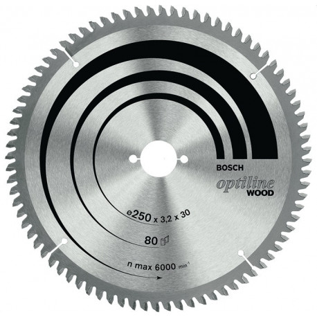 Lame pour scie circulaire Ext 250mm Z.80 WZ/N Percage 30mm Larg coupe.3,2mm HM BOSCH