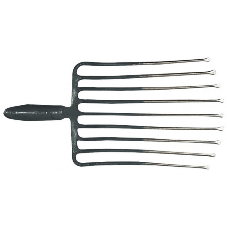 Fourche à cailloux 9, longueur des dents 330 mm avec douille à ressort, sans manche acier, rouge-argent laqué KRUMPHOLZ