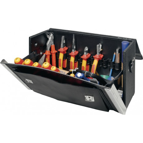 Assortiment d'outils 46 pièces dans trousse à outils en cuir bovin pour électricien
