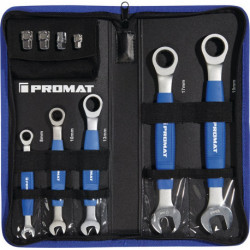 Jeu de clés mixtes à cliquet 9 pcs. ouverture de clés 8-19 mm avec poignée en plastique PROMAT