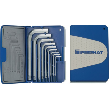 Jeu de clés mâles coudées 9 pcs. boîte pliante SW 1,5-10 mm court tête sphérique acier S2 PROMAT