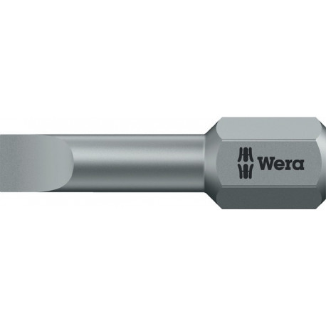 Embout 800/1 TZ pour vis à fente 4 mm longueur 25 mm 1/4 po. C6,3 0,5 mm dur tenace, zone de torsion WERA (Par 10)