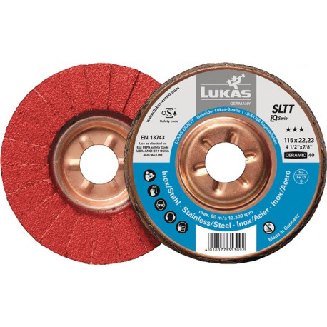 Disque à lamelles SLTT Ceramic D. 125 mm granulation 40 plat INOX/acier grain cé (Par 10)