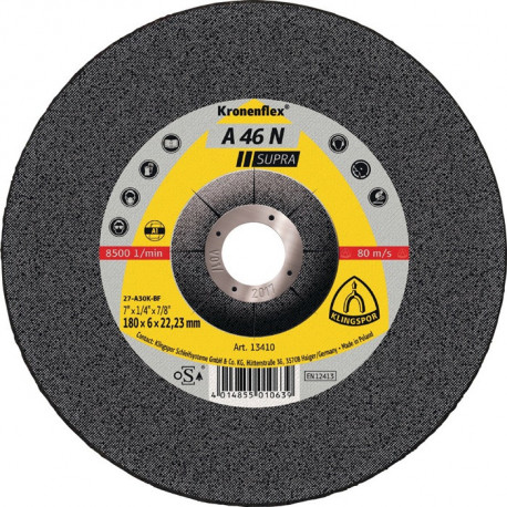 Meule à ébarber A 46 N Supra D180xS6 mm contre-coudé aluminium perçage 22,23 mm (Par 10)