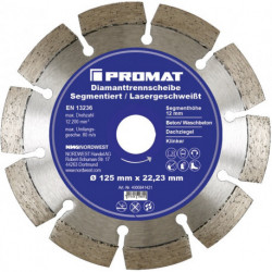 Disque à tronçonner diamant D. 125 mm perçage 22 23 mm soudé au laser 12 mm PRO