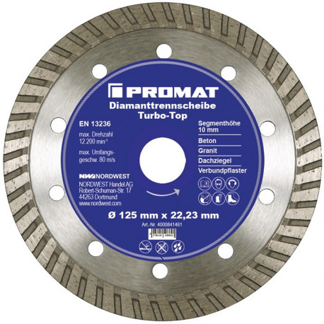 Disque à tronçonner diamant D. 180 mm perçage 254 / 22,23 mm âme en acier 10 mm