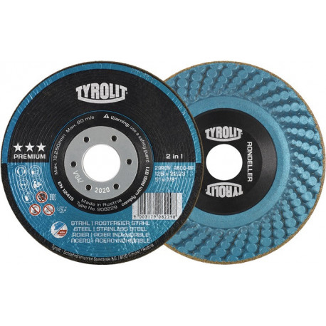 Meule à ébarber RONDELLER D115xép. mm granulation 24 contre-coudé INOX/acier perçage 22,23 mm TYROLIT (Par 25)
