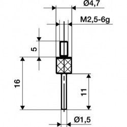 Palpeur D. 1,5 mm longueur 30 mm tige M2,5 acier adapté à horloges de mesure KÄFER