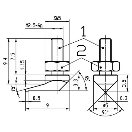 Palpeur pointe latérale M25 acier adapté à horloges de mesure KÄFER