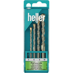 Jeu de forets à béton/pierre ISO5468 4 pièces D. 5/6/8/10 mm HELLER