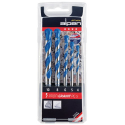 Jeu de mèches à pierre PROFI GRANIT 5 pièces D. 4, 5, 6, 8, 10 mm ALPEN