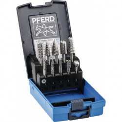 Set de fraises sur tige 81 D. de la tige 6 mm 10 pièces HSS engrènement 3 boîte en plastique incassable PFERD