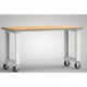 Établi l.1500xP700xH840 mm hêtre Multiplex gris clair, RAL 7035 roul. fixes+pivot., caout. pl. D. 125 mm KLW-LUTZ
