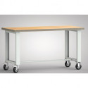 Établi l.1500xP700xH840 mm hêtre Multiplex gris clair, RAL 7035 roul. fixes+pivot., caout. pl. D. 125 mm KLW-LUTZ