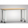 Établi l.1500xP700xH840 mm hêtre Multiplex gris clair, RAL 7035 roul. fixes+pivot., caout. pl. D. 125 mm KLW-LUTZ