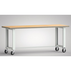 Établi l.2000xP700xH840 mm hêtre Multiplex gris clair RAL 7035 roul. fixes+pivo