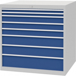 Armoire à tiroirs H1019xl1005xP736 mm gris clair/bleu de sécurité 8 tiroirs extraction totale