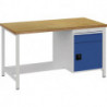 Établi gris clair, RAL 7035 bleu séc., RAL 5005 l.1500xH859xP750 mm hêtre Multiplex 40 mm 1 tiroir 1 porte