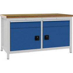 Établi gris clair RAL 7035 bleu séc. RAL 5005 l.1500xH859xP750 mm hêtre Multip