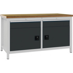 Établi gris clair gris anthracite l.1500xH859xP750 mm hêtre Multiplex 40 mm 2 ti