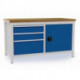 Établi l.1500xP750xH859 mm hêtre Multiplex gris clair, RAL 7035 bleu séc., RAL 5005 3 tiroirs 1 porte