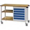 Établi l.1200xP540xH880 mm hêtre Multiplex gris clair/bleu de sécurité 5 tiroirs