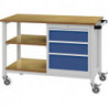 Établi l.1200xP540xH880 mm hêtre Multiplex gris clair/bleu de sécurité 4 tiroirs